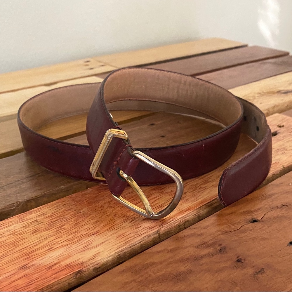 Vintage Belt Genuine Leather Burgundy Red Sz S